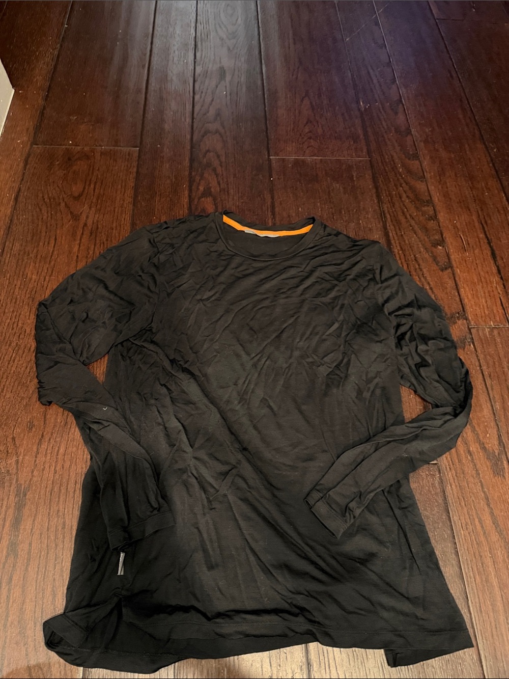 Icebreaker Black Long-Sleeve Crew with Orange Trim